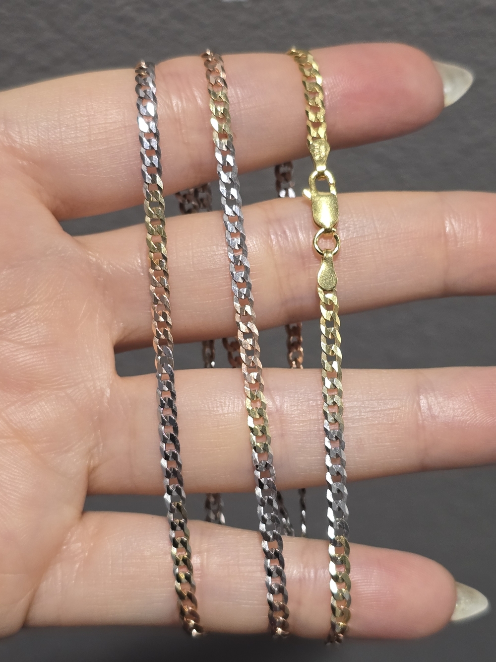 22" Tri-Color 925 Sterling Silver Cuban Chain Necklace 2.9mm Gold, Silver & Rose